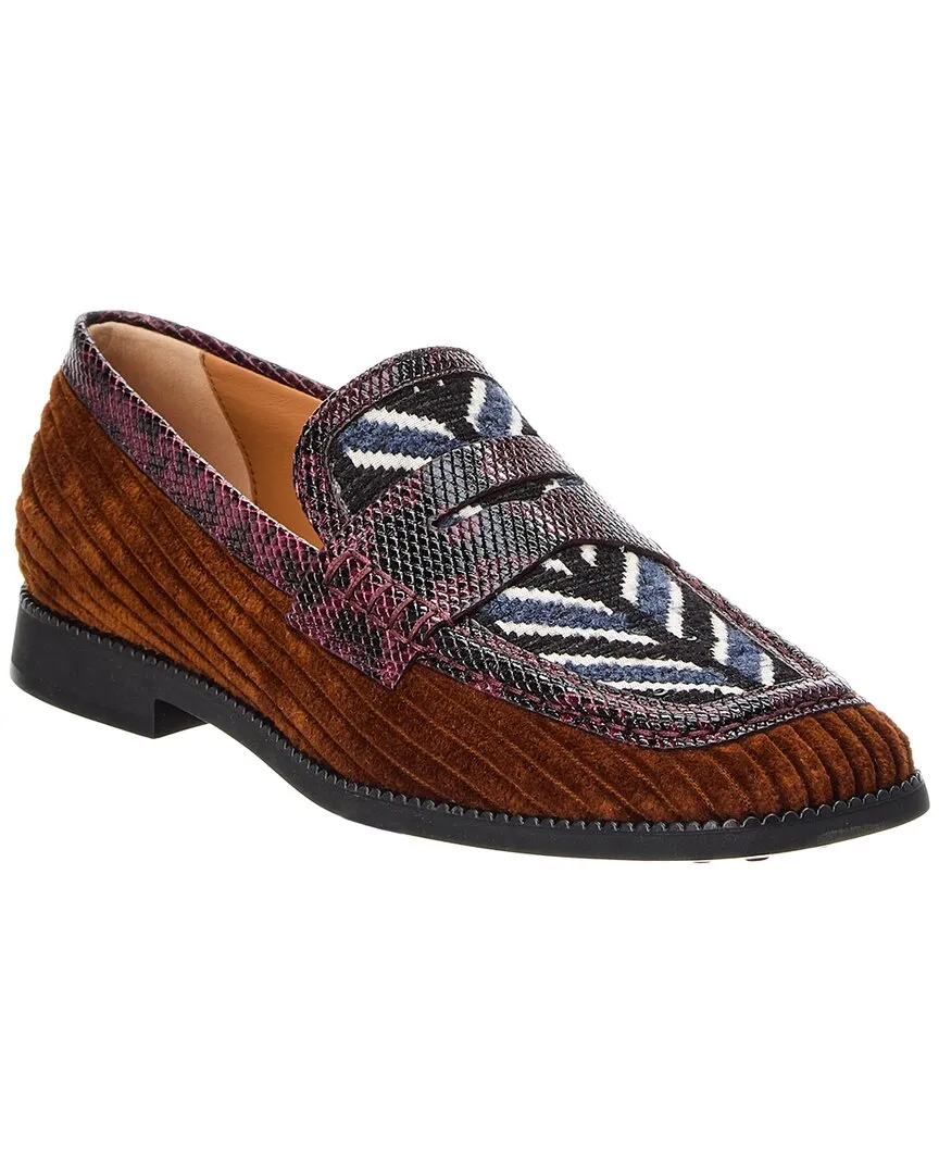 TODs Kate Gommino Velvet & Embossed Leather Loafer