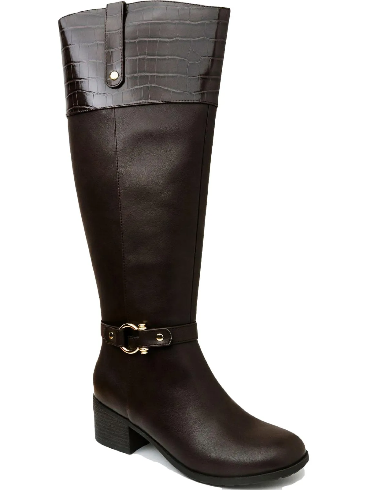 Vickyy Womens Faux Leather Embossed Knee-High Boots