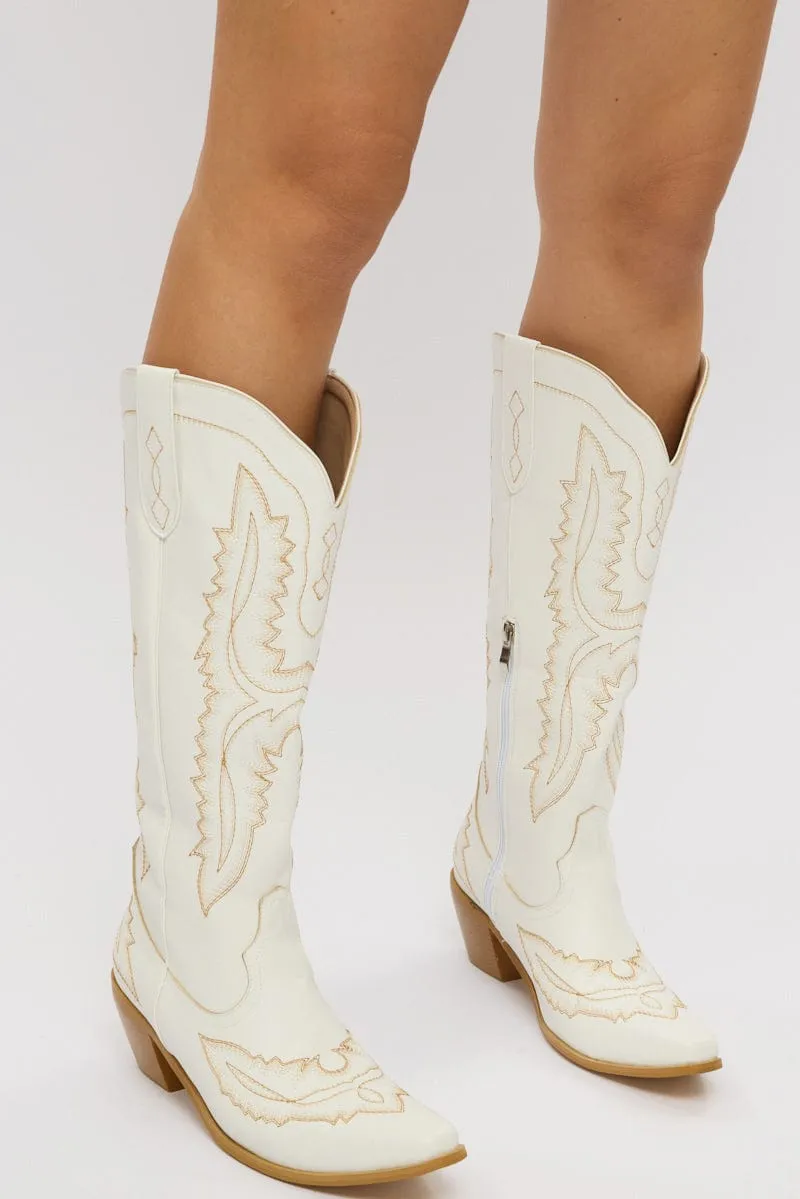 White Embroidered Western Cowboy Boots