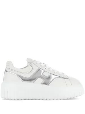White Sneakers With Smooth Upper And Metallic Accent