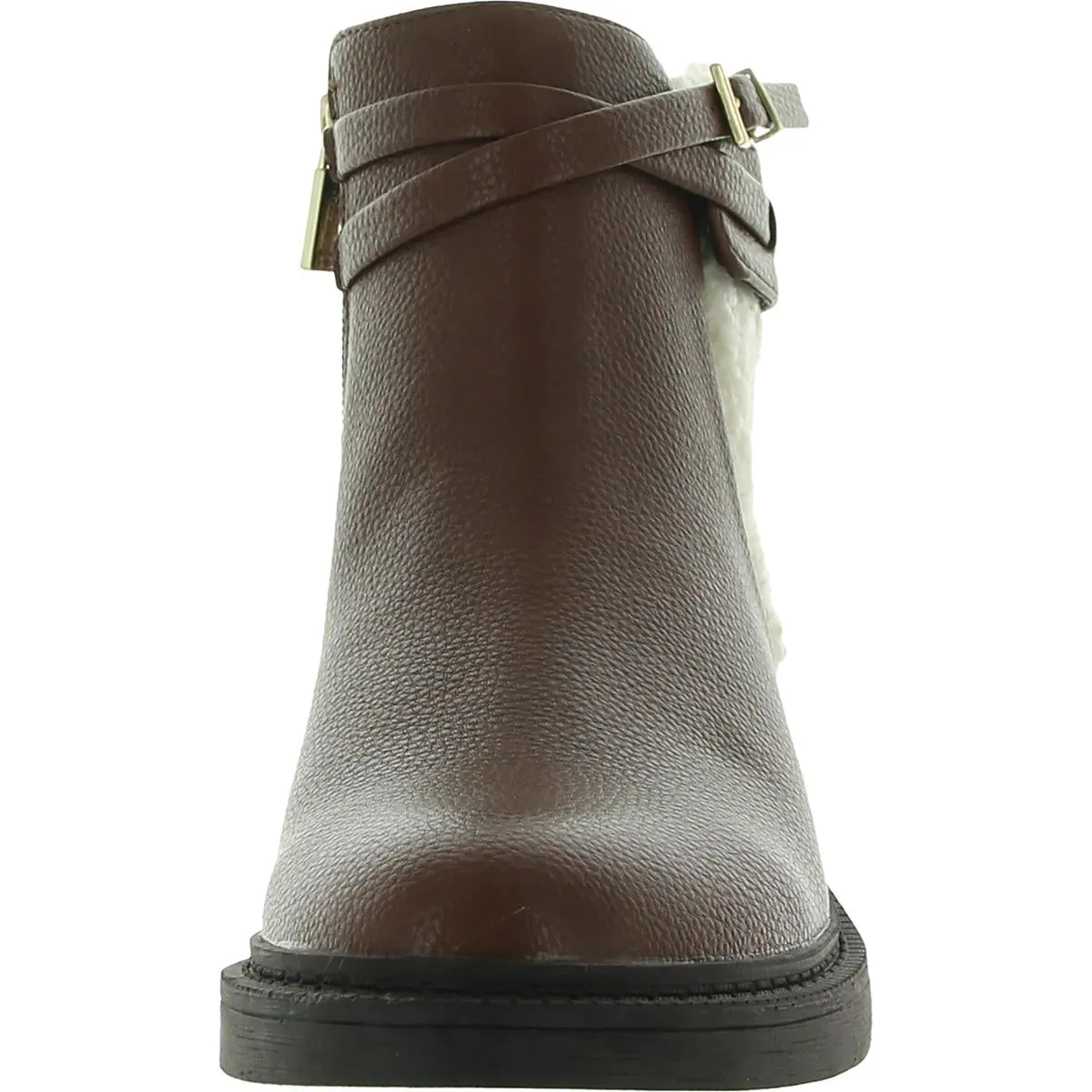 Wind Lug Buckle Cozy Womens Leather Faux Fur Ankle Boots
