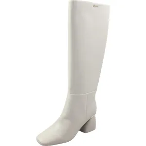 Womens Block Heel Faux Leather Knee-High Boots