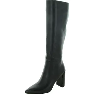 Womens Block Heel Faux Leather Knee-High Boots