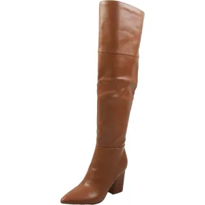 Womens Block Heel Faux Leather Over-The-Knee Boots