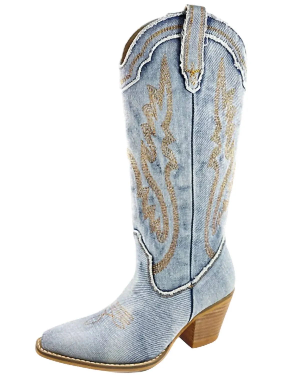 Women's Denim Calf Western Boot In Blue