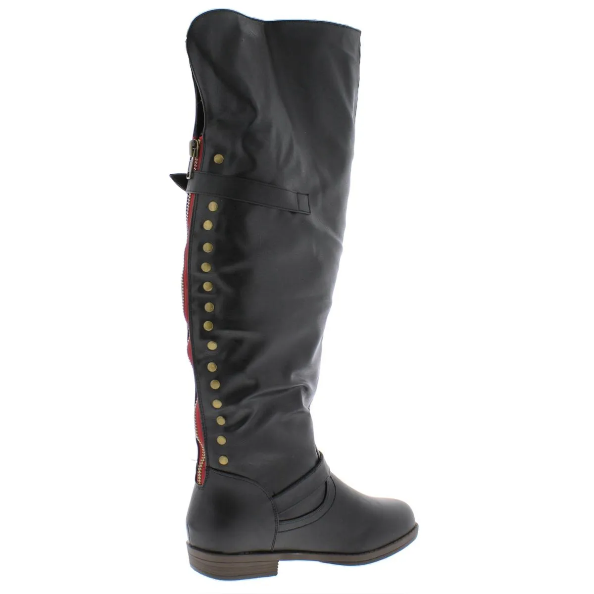 Womens Faux Leather Buckle Riding Boots