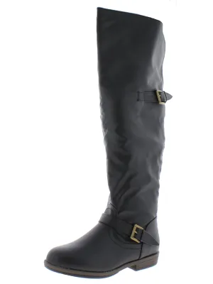 Womens Faux Leather Buckle Riding Boots