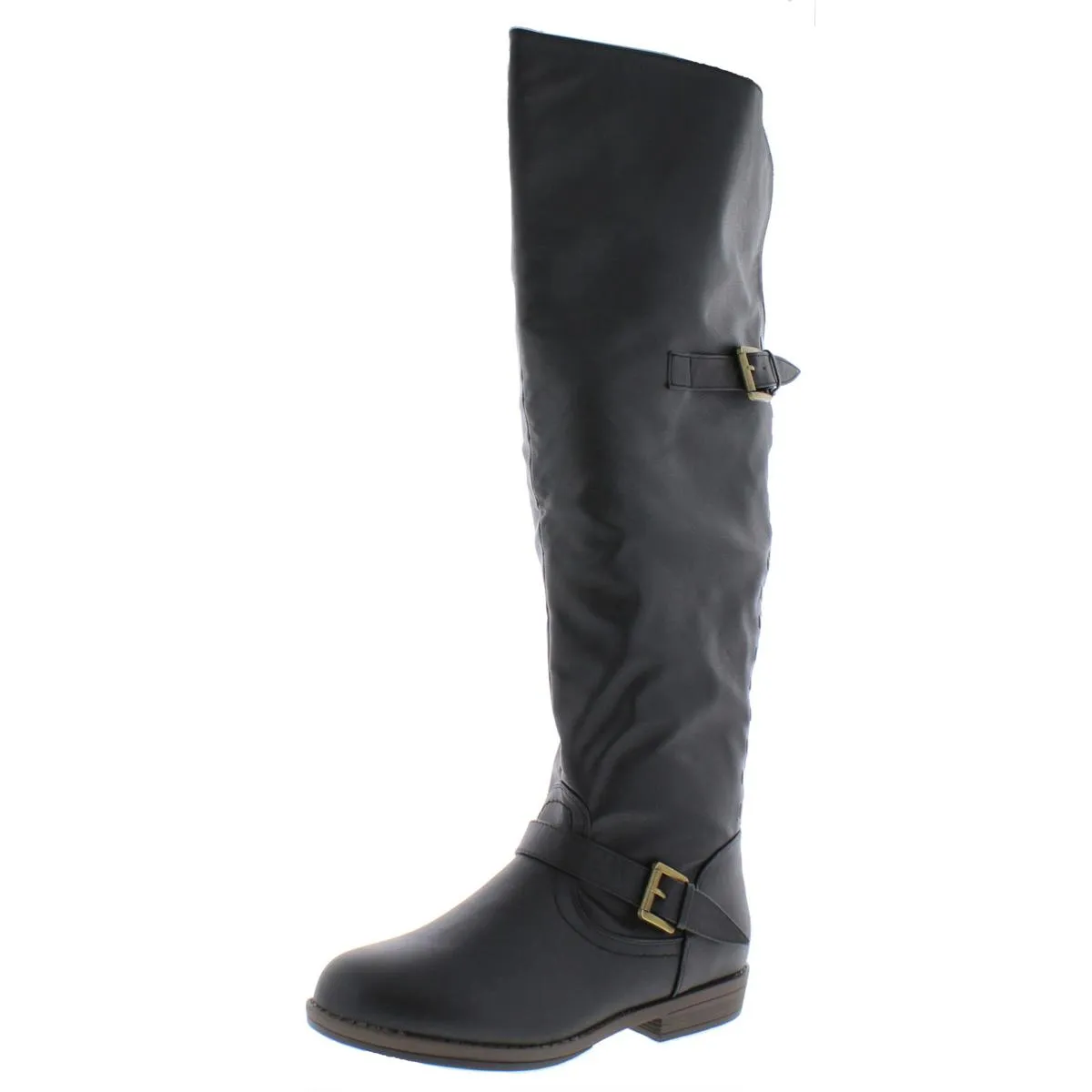 Womens Faux Leather Buckle Riding Boots