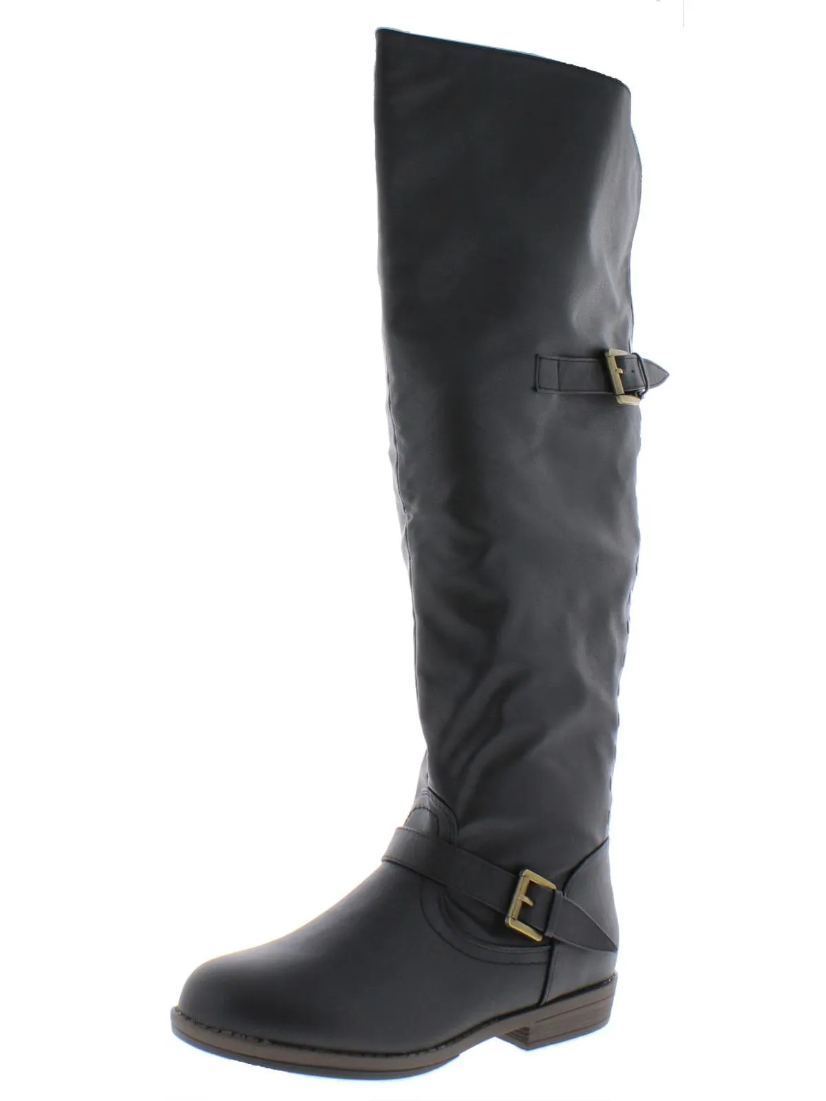 Womens Faux Leather Buckle Riding Boots