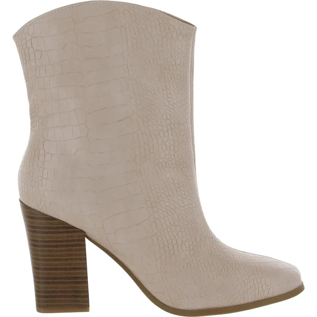 Womens Faux Leather Embossed Ankle Boots