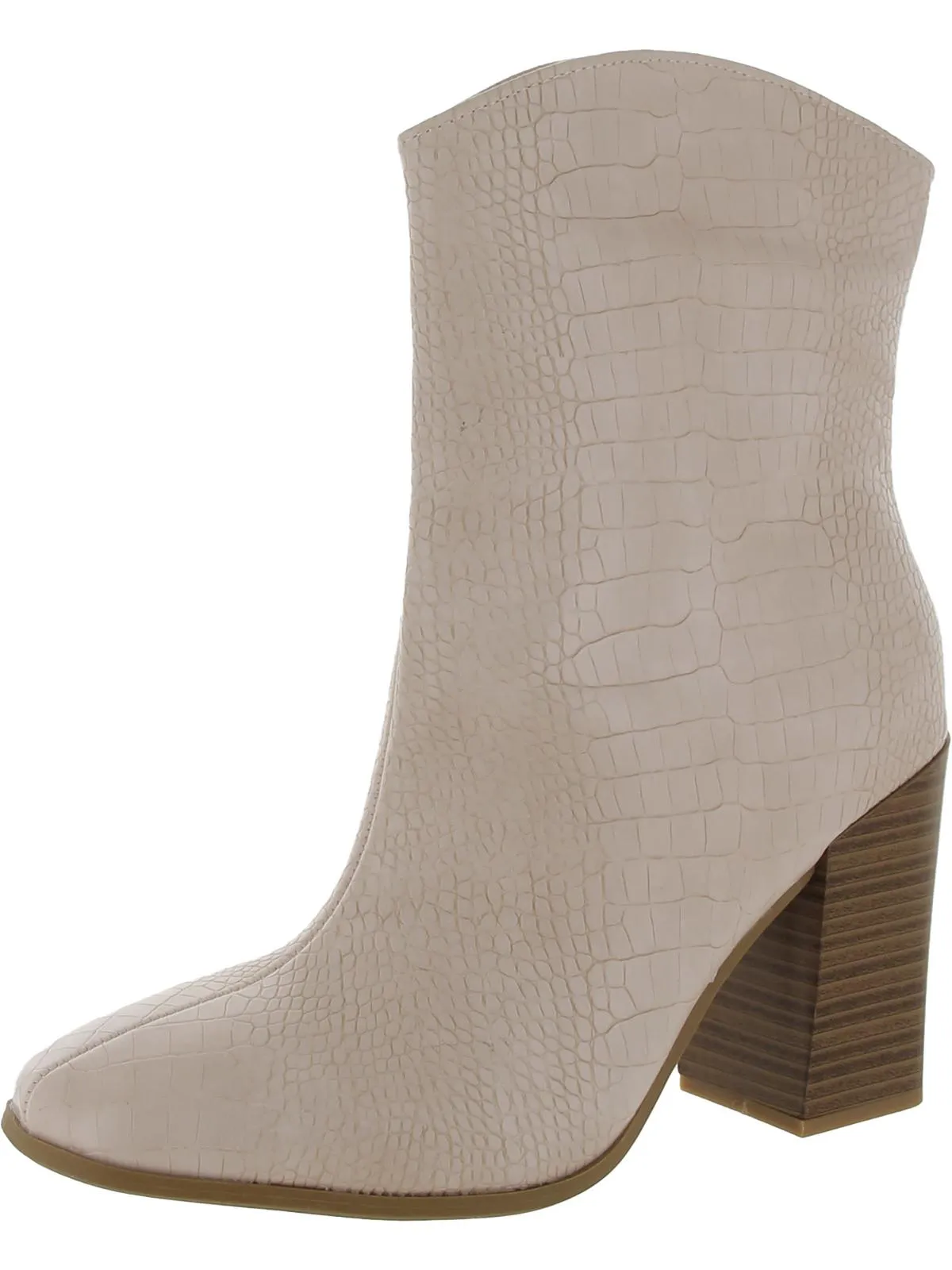 Womens Faux Leather Embossed Ankle Boots