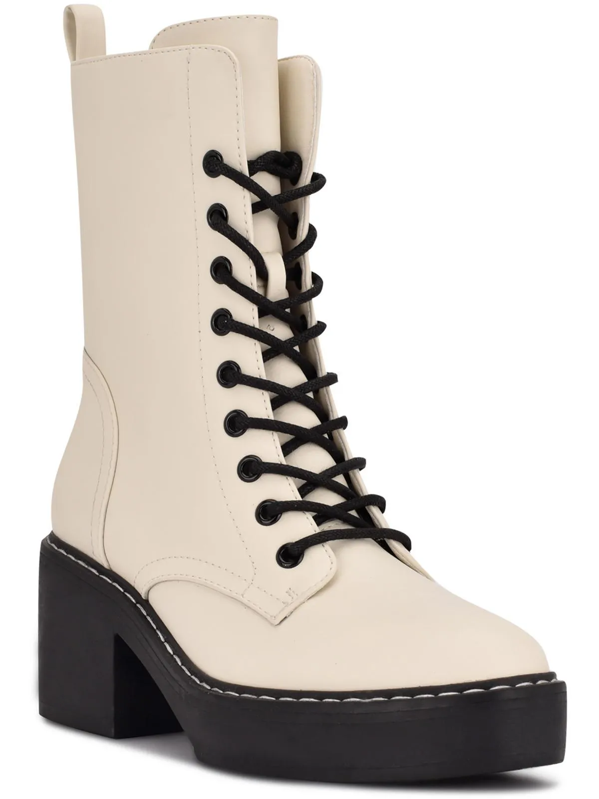 Womens Faux Leather Embossed Combat & Lace-up Boots