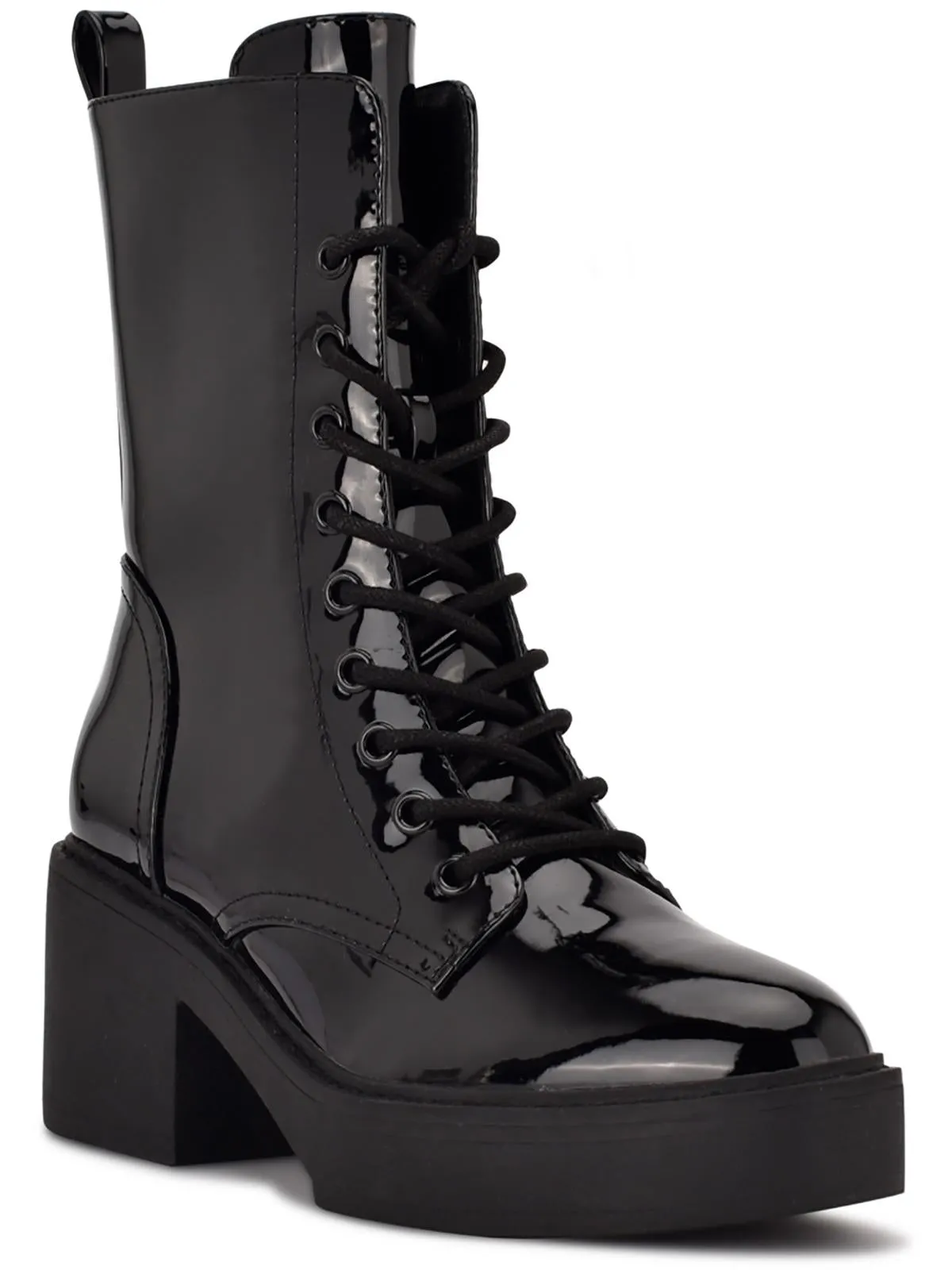 Womens Faux Leather Embossed Combat & Lace-up Boots