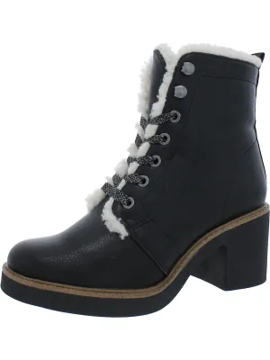 Womens Faux Leather Faux Fur Lined Ankle Boots