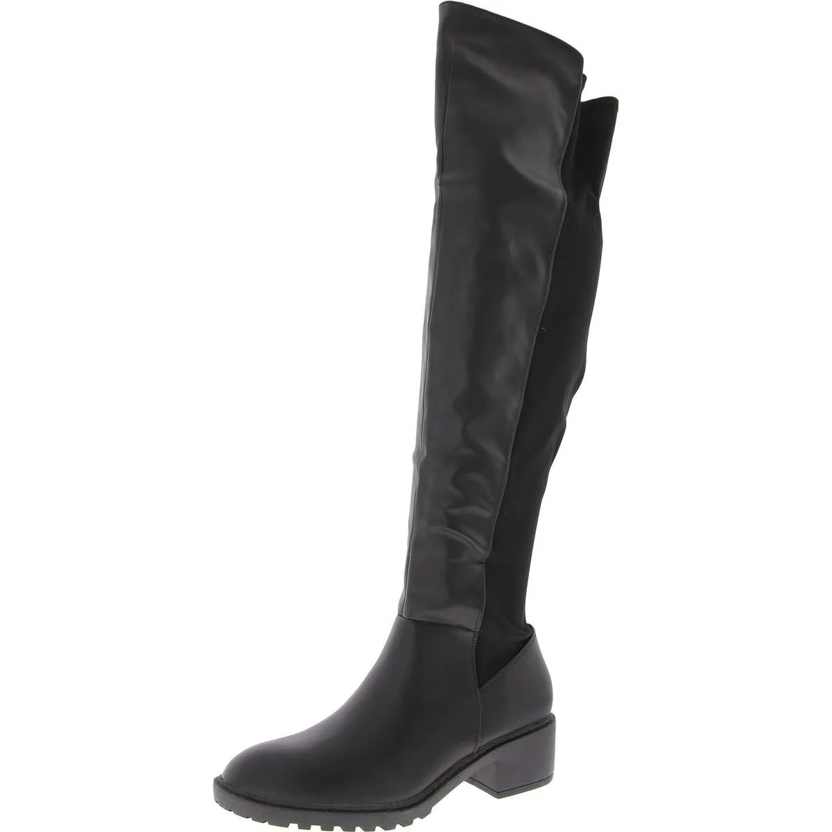 Womens Faux Leather Lugged Sole Over-The-Knee Boots