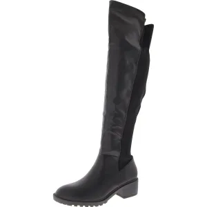 Womens Faux Leather Lugged Sole Over-The-Knee Boots