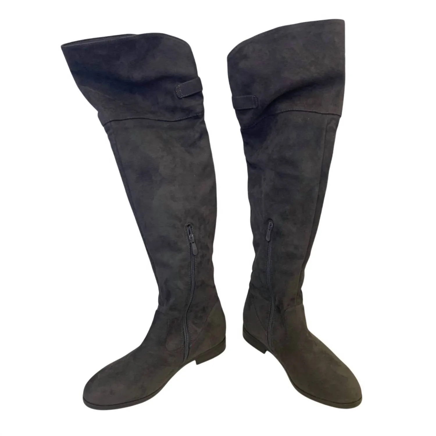 Women's Faux Suede Knee High Low Heel Fashion Boots In Gray