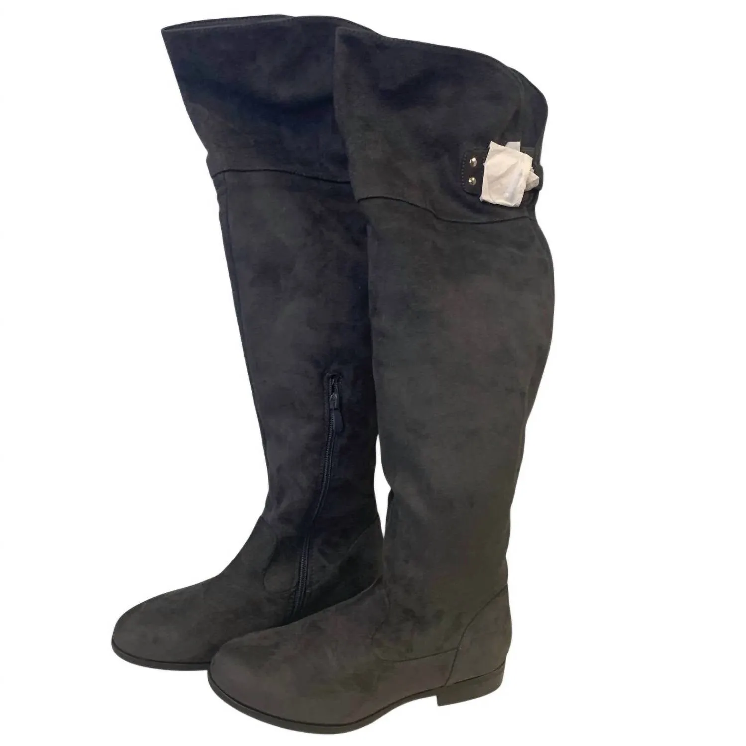 Women's Faux Suede Knee High Low Heel Fashion Boots In Gray