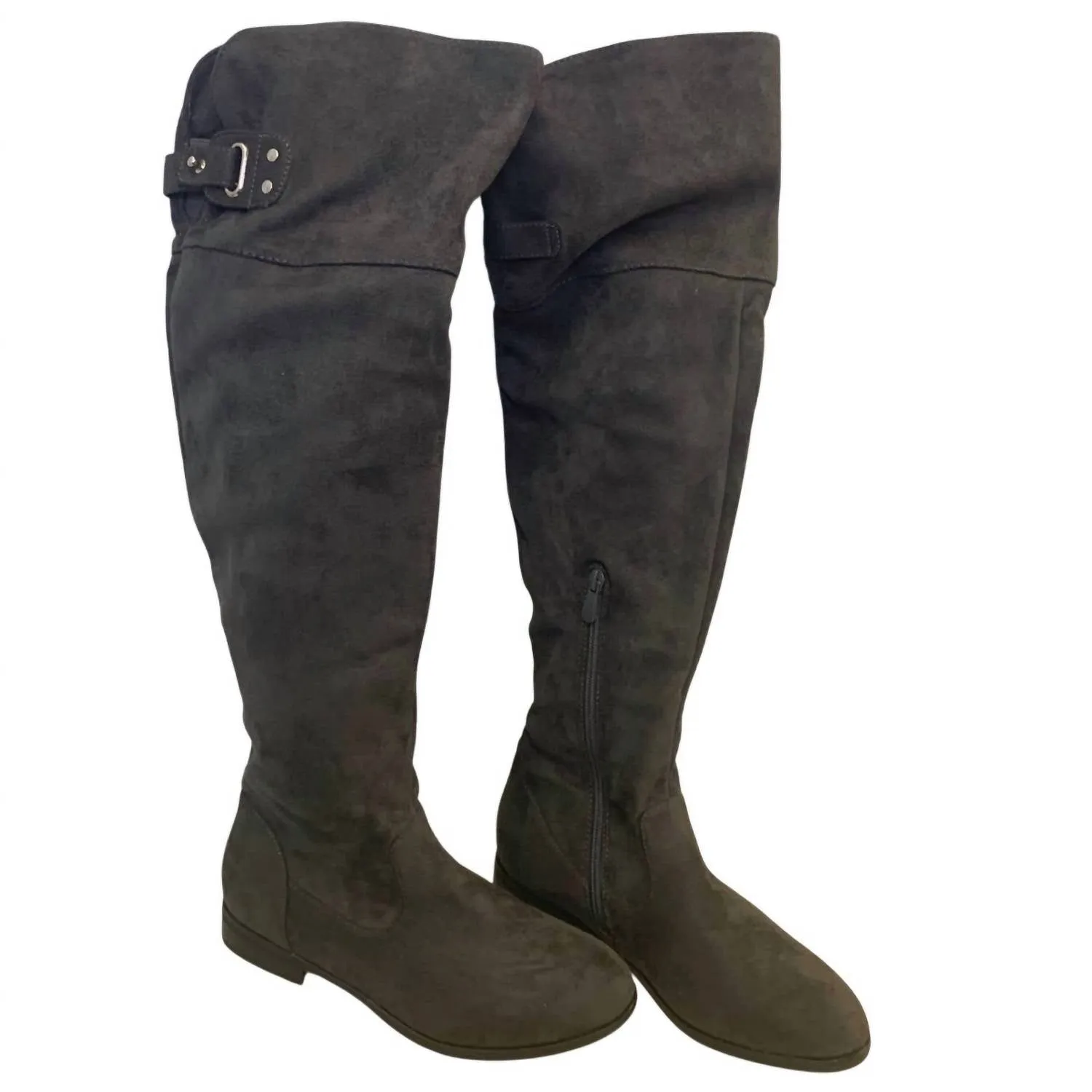 Women's Faux Suede Knee High Low Heel Fashion Boots In Gray
