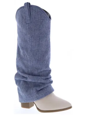 Women's Few Hearts Ago Slouchy Denim Boots In Blue