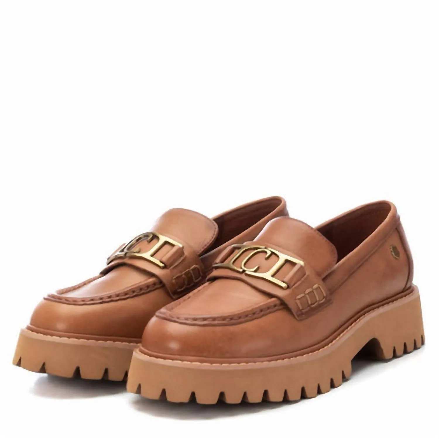 Women's Leather Moccasins In Camel