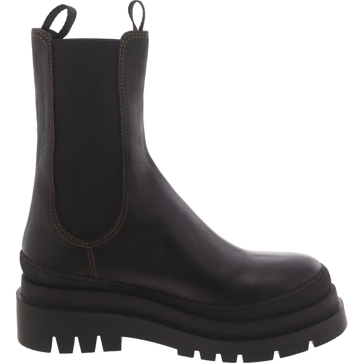 Womens Leather Pull On Mid-Calf Boots