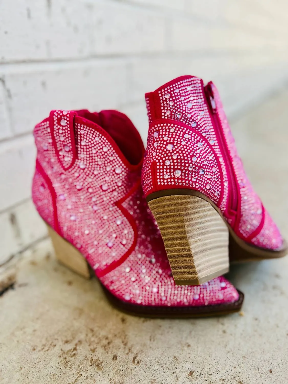 Women's Leg Up Rhinestone Booties In Pink