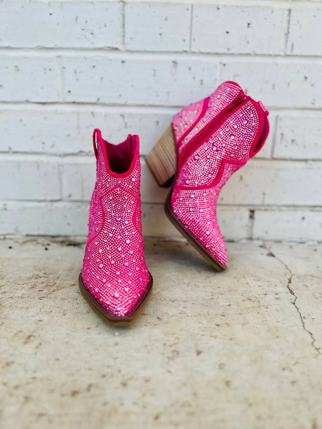 Women's Leg Up Rhinestone Booties In Pink