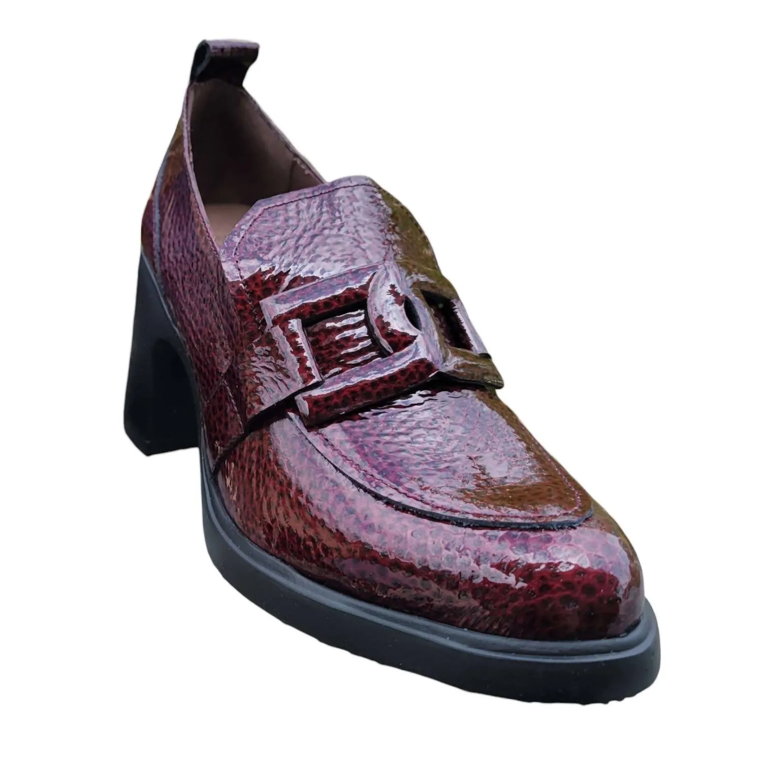 Women's Patent Heeled Loafers In Caribu Vino (Wine Patent)