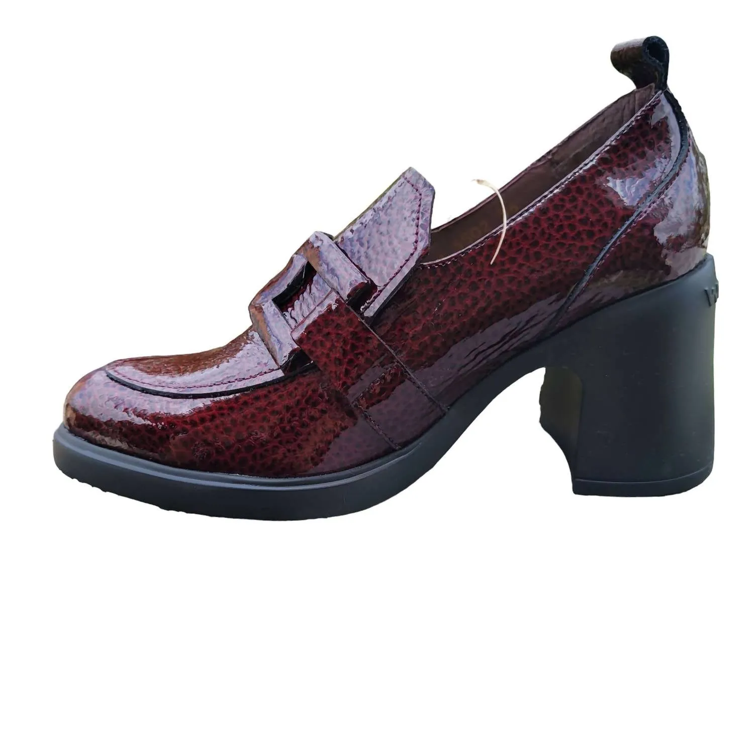 Women's Patent Heeled Loafers In Caribu Vino (Wine Patent)