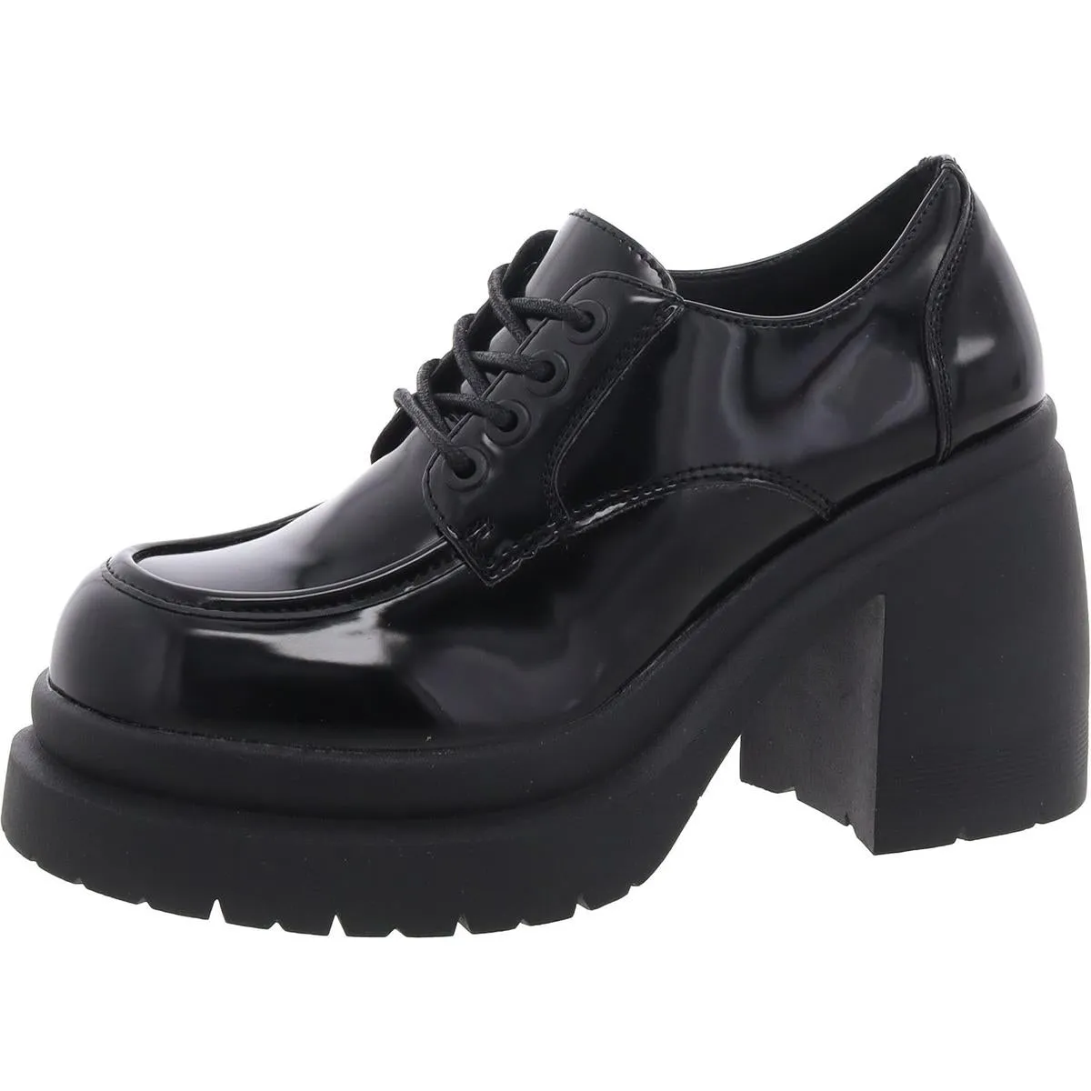 Womens Patent Leather Block Heel Loafers
