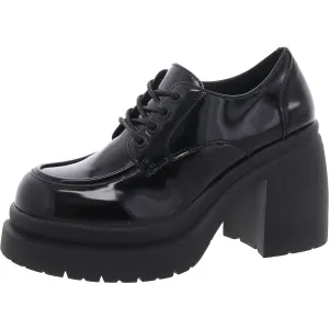 Womens Patent Leather Block Heel Loafers
