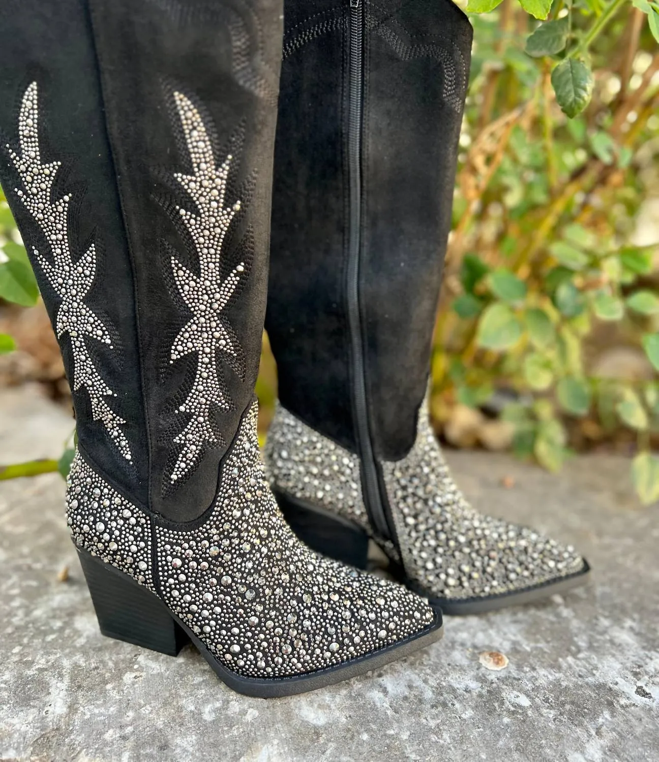 Women's Rhinestone Western Style Boots In Black