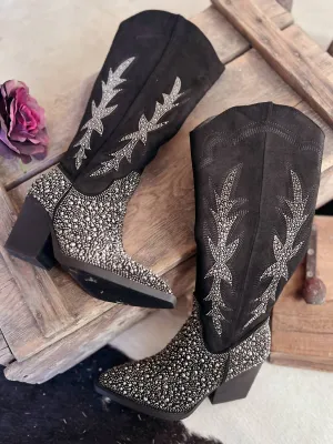 Women's Rhinestone Western Style Boots In Black