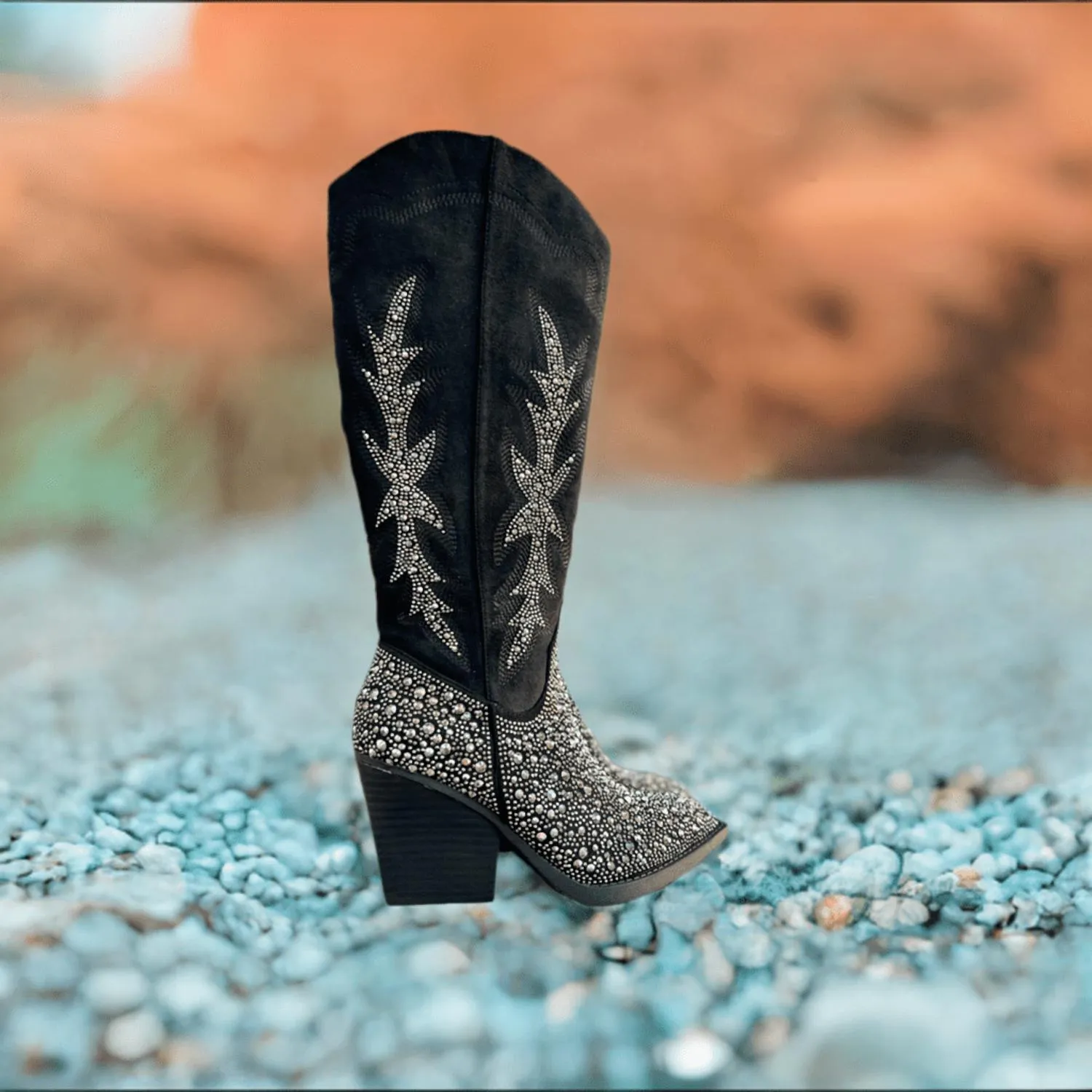 Women's Rhinestone Western Style Boots In Black