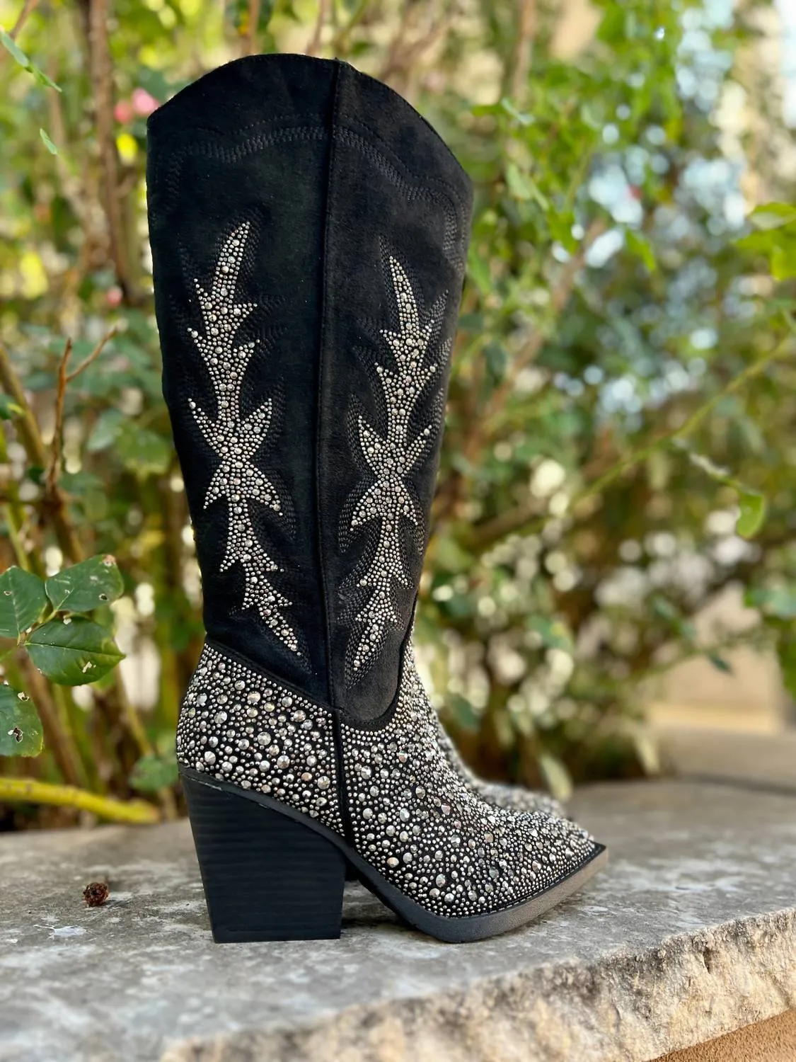 Women's Rhinestone Western Style Boots In Black