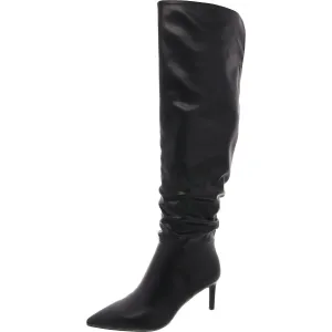 Womens Ruched Faux Leather Knee-High Boots