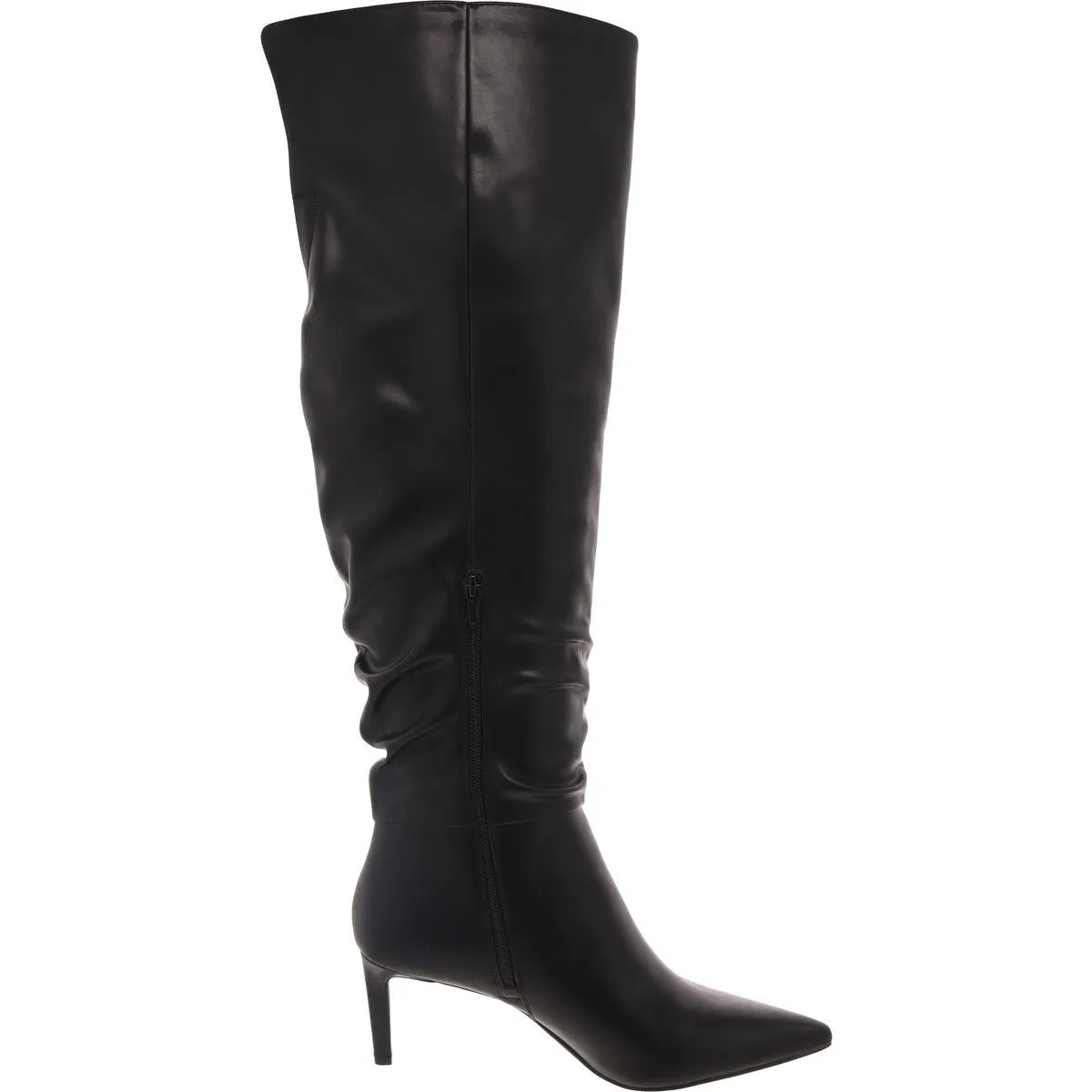Womens Ruched Faux Leather Knee-High Boots