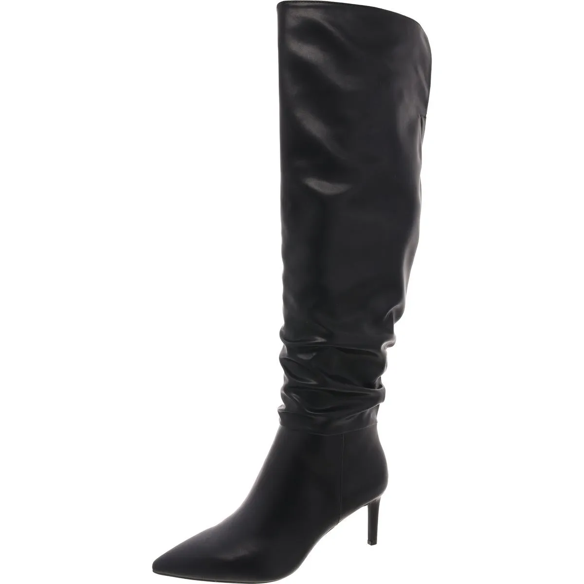 Womens Ruched Faux Leather Knee-High Boots