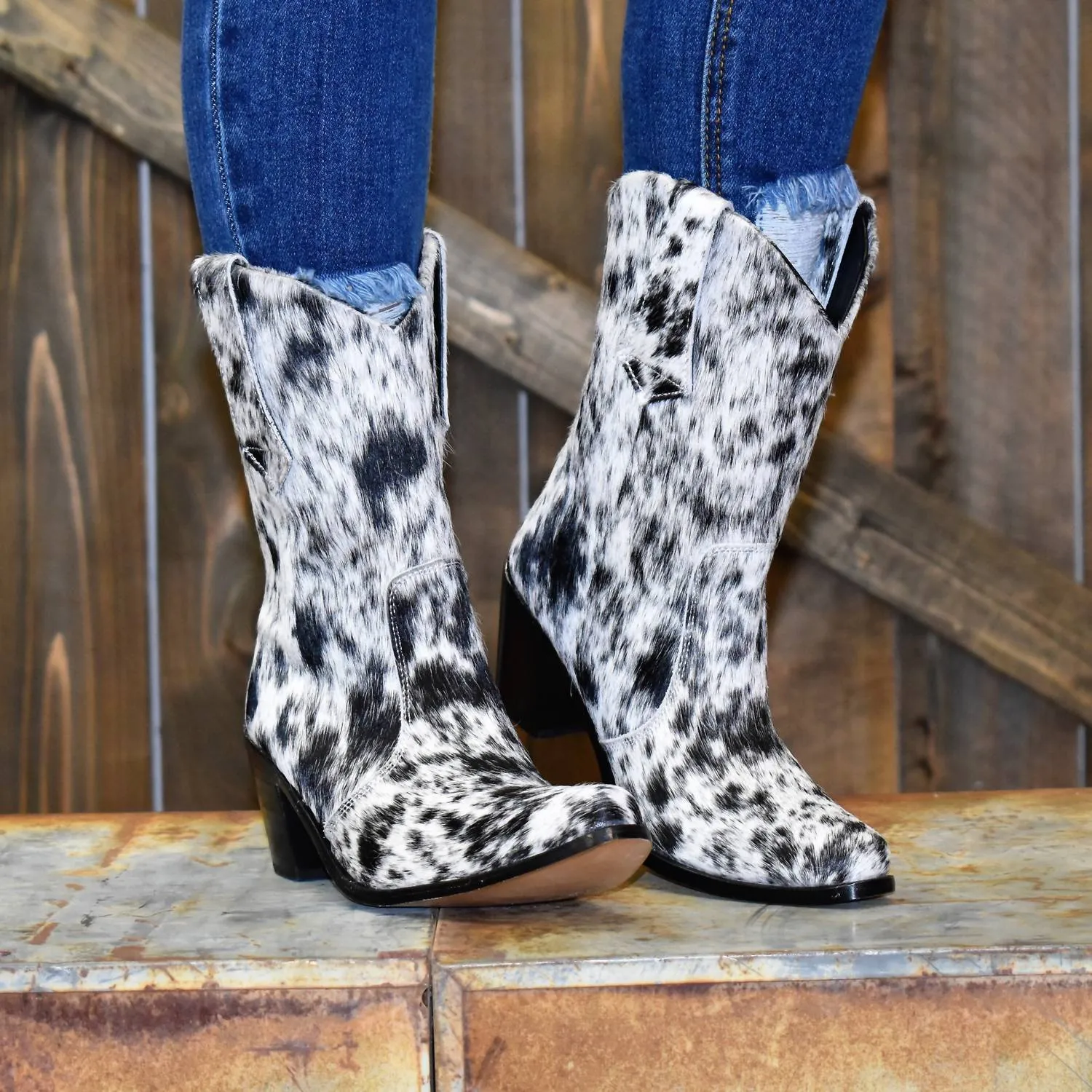 Women's Salt & Pepper Cowhide Bootie In Black And White