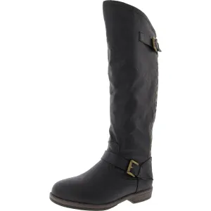 Womens Studded Faux Leather Knee-High Boots