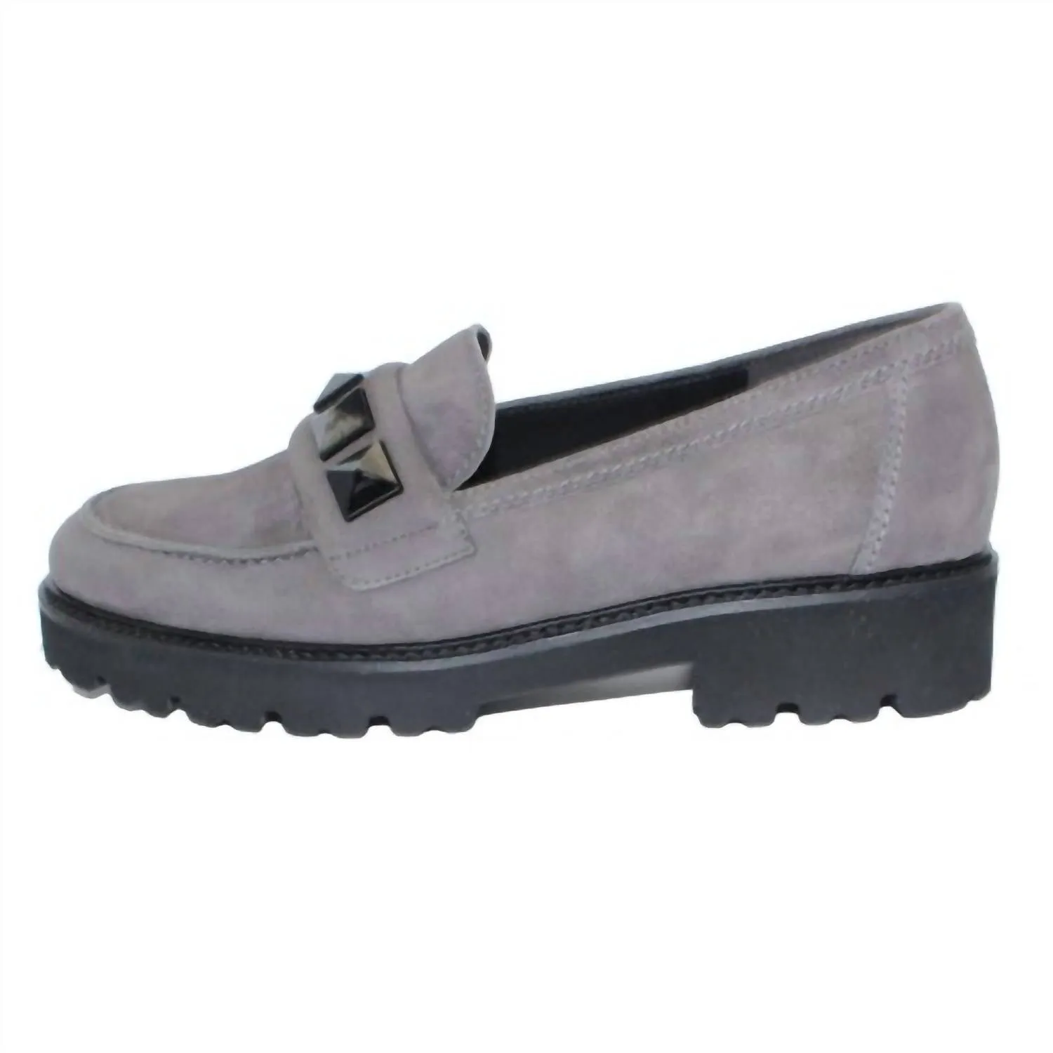 Women's Studded Loafer In Grey Suede