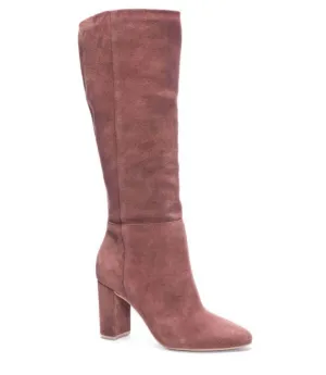 Women's Suede Knee High Boots In Red