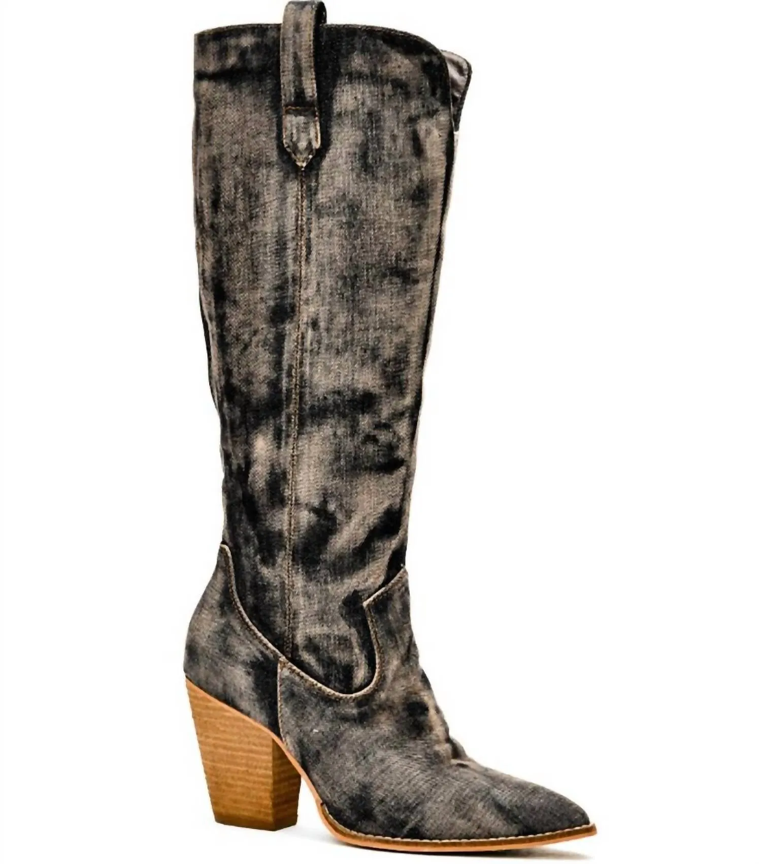 Women's Talk Is Cheap Washed Boots In Dark Denim