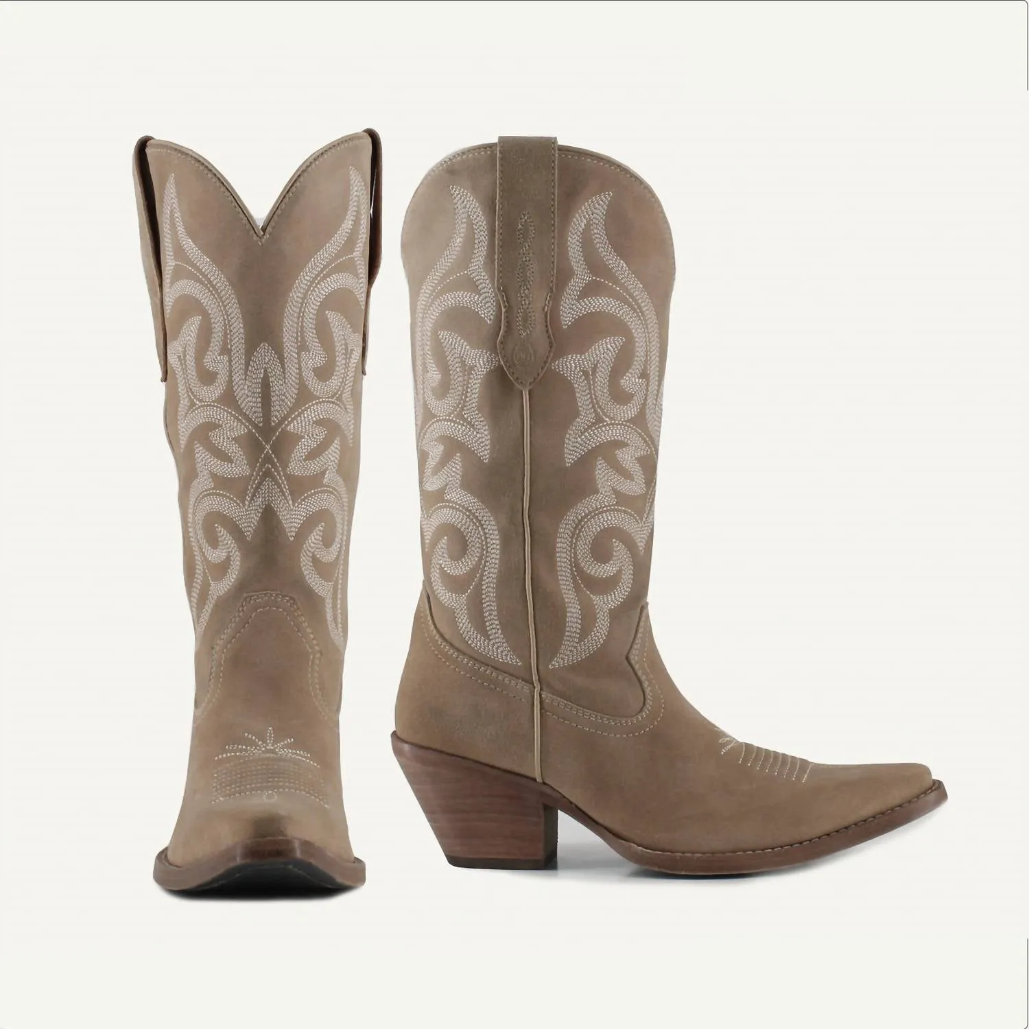 Women's Tessa Leather Cowgirl Boots In Beige