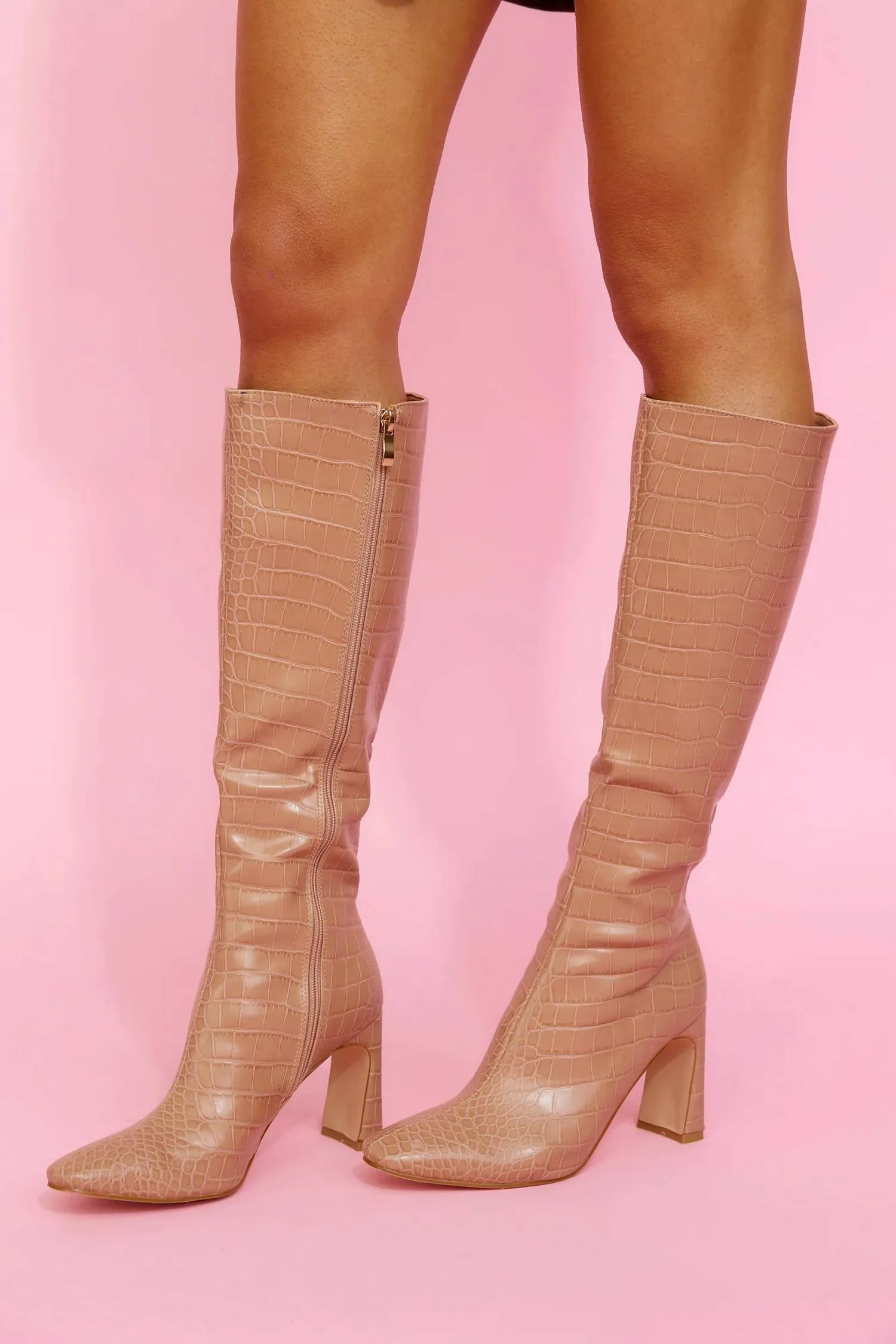 Women's Zadie Boots In Dark Nude Croc