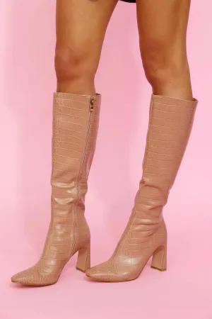 Women's Zadie Boots In Dark Nude Croc