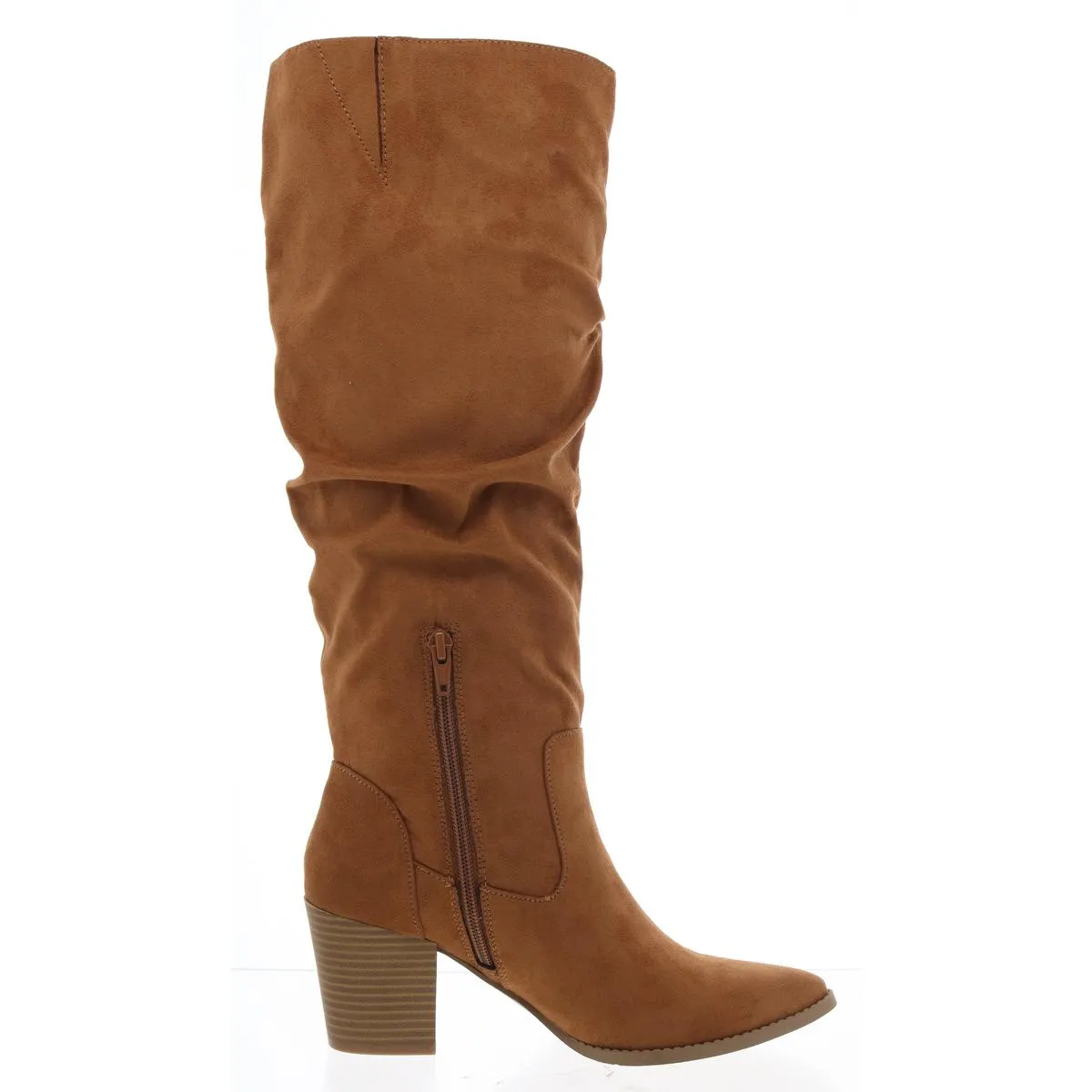 Womens Zip Up Pointed Toe Knee-High Boots