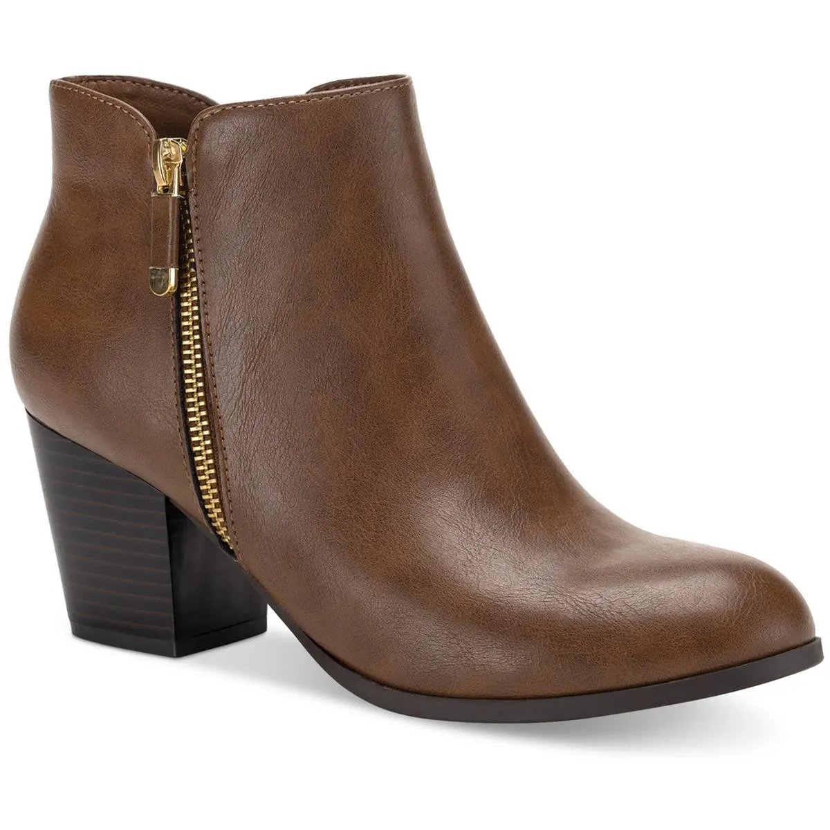 Womens Zipper Faux Leather Ankle Boots
