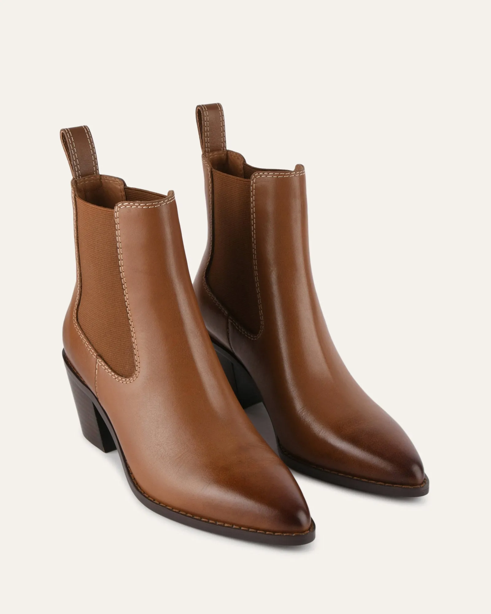 ZELLA MID ANKLE BOOTS DARK TAN LEATHER